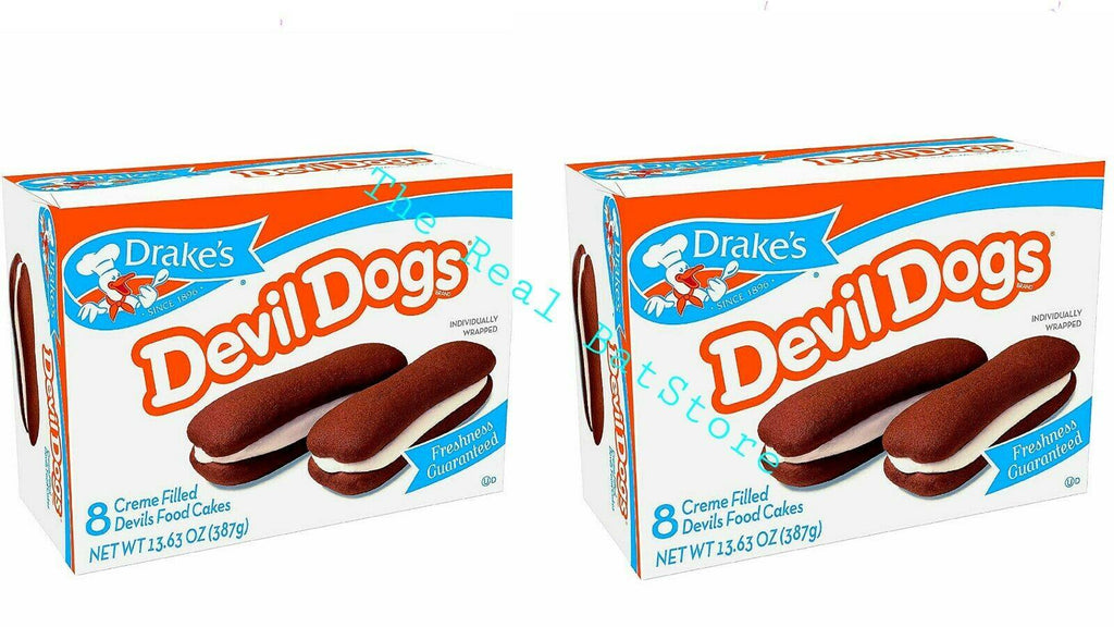 2 Drake's Devil Dogs, Creme filled Devil's Food Cakes. 8-per Box. - TheRealBatStore