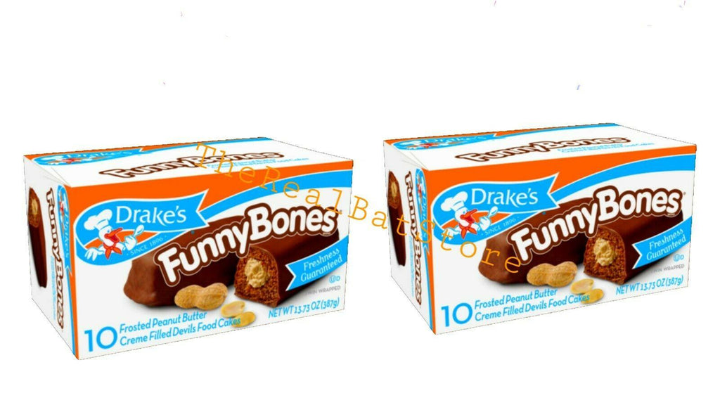 2 Drake's Funny Bones, Peanut Butter Creme filled Devil's Food Cakes - TheRealBatStore