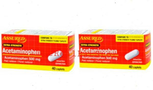 2 Assured Extra Strength 500mg Acetaminophen Caplets 40 ct Bottle