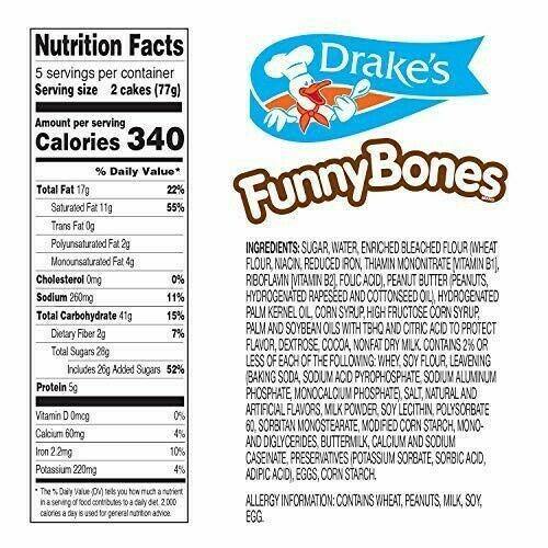 2 Drake's Funny Bones, Peanut Butter Creme filled Devil's Food Cakes - TheRealBatStore