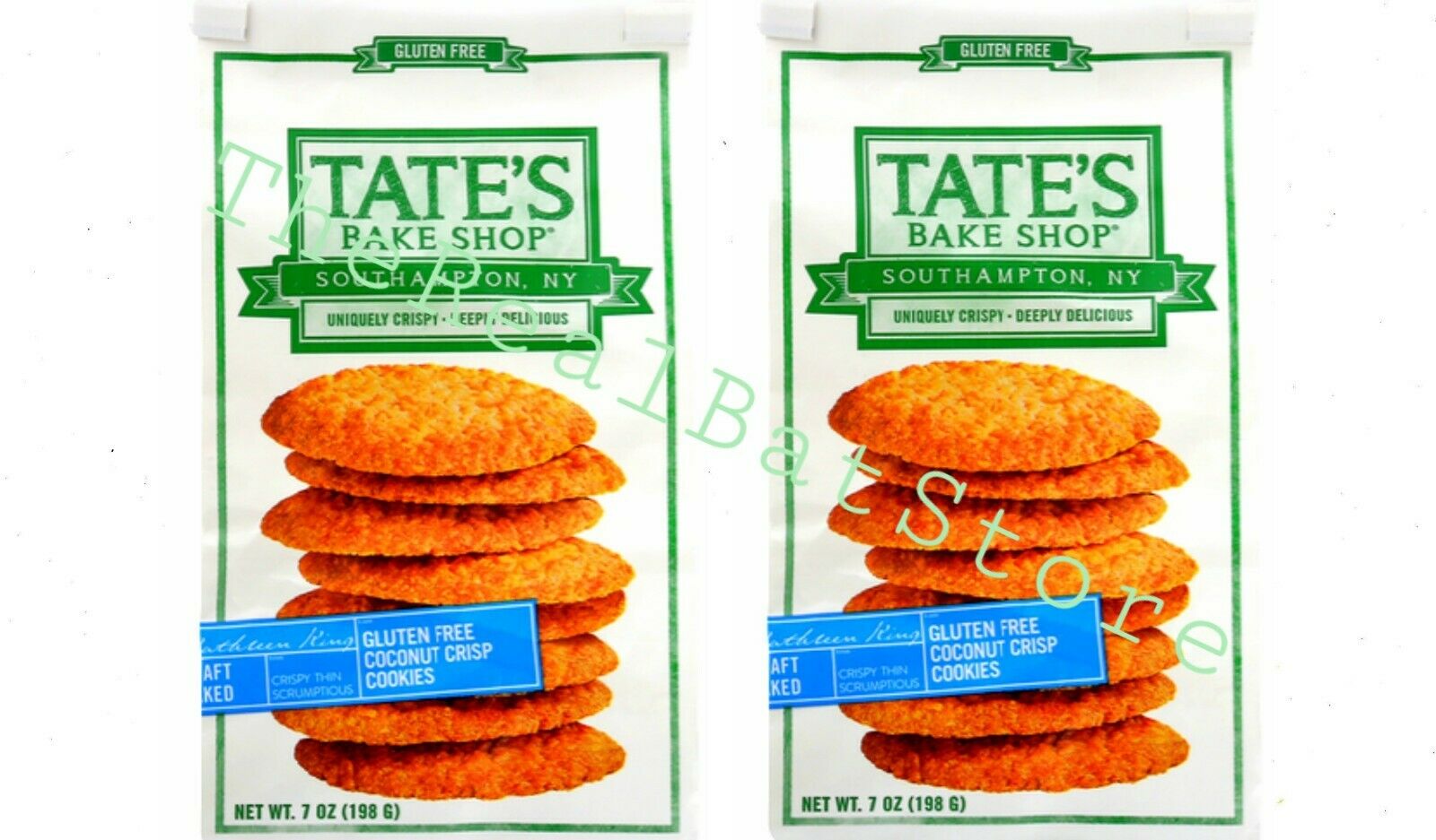 2 Tate's Bake Shop Cookies, Gluten Free, Coconut Crisp, Thin 7oz