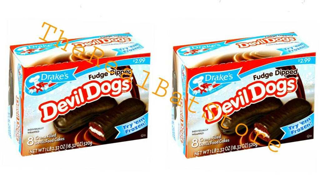 2 Drake's Devil Dogs Fudge Drip Creme filled Devil's Food Cakes 8-per Box - TheRealBatStore