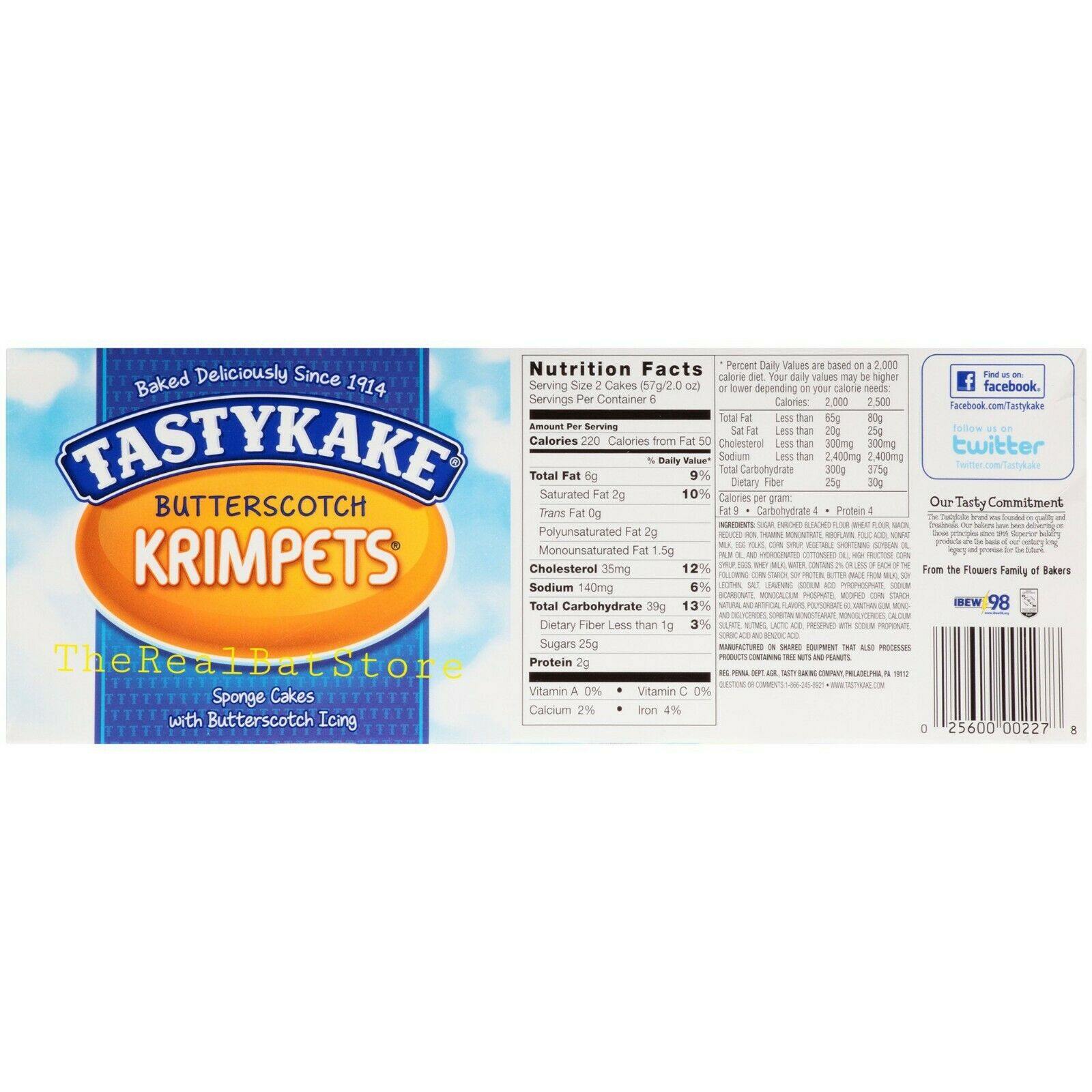 2 Tastykake Krimpets Butterscotch Sponge Cakes 6  2oz. Packs - TheRealBatStore