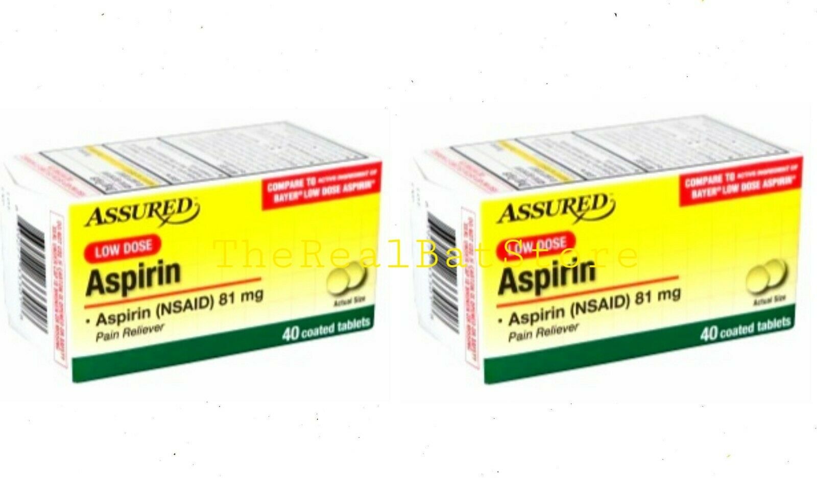 2 Assured 81mg. Enteric-Coated Aspirin 40-ct. Bottles